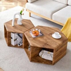 Modern Hexagon Coffee Table Set With Open Storage,2-Piece Wood Grain Marble Pattern MDF Sofa Side Tables For Living Room-Baofuwish -Baxton Studio Sale Shop GUEST 0cad23fa f19b 4e43 bdec d89dfd3300fd