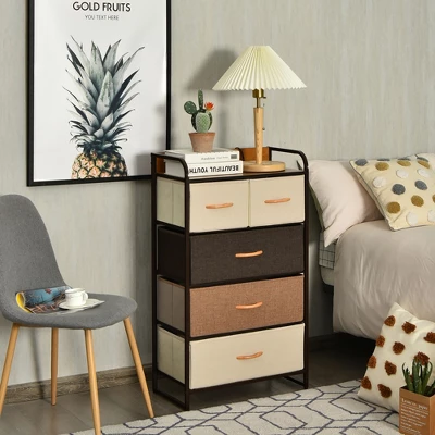 Costway 5-Drawer Dresser Storage 4-Tier Organizer Tower Steel Frame Wooden Top 3 Costway 5-Drawer Dresser Storage 4-Tier Organizer Tower Steel Frame Wooden Top - Image 3