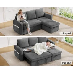 Dyonery 81" Sleeper Sofa Bed With Pull Out Bed, L Shaped Couch Sectional Sleeper Sofa, Pull Out Couch With Reversible Storage Chaise -Baxton Studio Sale Shop GUEST 0ce2dd68 f0e9 44da a70d 83039731324d