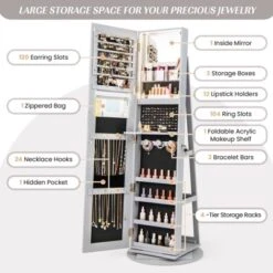 Tangkula 360° Rotating Mirrored Jewelry Cabinet Armoire 3 Color LED Modes Lockable Gray 17 Tangkula 360° Rotating Mirrored Jewelry Cabinet Armoire 3 Color LED Modes Lockable Gray -Baxton Studio Sale Shop GUEST 0df4c50d ddb2 4f89 8668 e46462ad258f