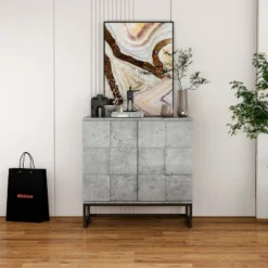 Adams 2-doors Cement Gray Cabinet With 1 Adjustable Inner Shelves - The Pop Maison