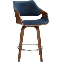 Studio 55D Walnut Swivel Bar Stool 25 3/4" High Mid Century Blue Velvet With Backrest Footrest For Kitchen Counter Height Island -Baxton Studio Sale Shop GUEST 0f4c7260 4ae9 4953 ac93 d9f2bc01eacd