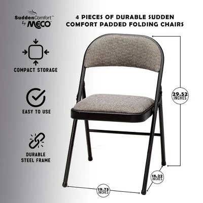 MECO 4-Pack Of Sudden Comfort Deluxe Fabric Padded Folding Dinning Chairs With 16 X 16 Inch Seat And Non Marring Leg Caps 3 MECO 4-Pack Of Sudden Comfort Deluxe Fabric Padded Folding Dinning Chairs With 16 X 16 Inch Seat And Non Marring Leg Caps - Image 3