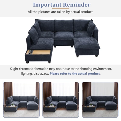 Whisen 90" U-shaped Sectional Sofa Modular Sofa Couch With A Movable Ottoman , A Coffee Table With Hidden Charging Devices 4 Whisen 90" U-shaped Sectional Sofa Modular Sofa Couch With A Movable Ottoman , A Coffee Table With Hidden Charging Devices - Image 4