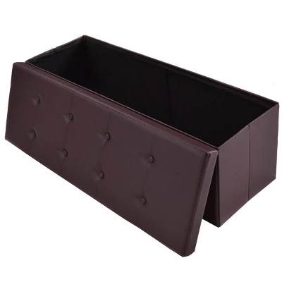 Costway 45''x15''x15'' Large Folding Storage Faux Leather Ottoman Pouffe Box Stool Brown 4 Costway 45''x15''x15'' Large Folding Storage Faux Leather Ottoman Pouffe Box Stool Brown - Image 4