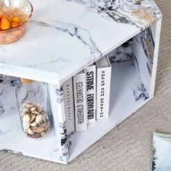 Modern Hexagon Coffee Table Set With Open Storage,2-Piece Wood Grain Marble Pattern MDF Sofa Side Tables For Living Room-Baofuwish -Baxton Studio Sale Shop GUEST 107f013d 1d45 4f8b 8d43 2136ed0ae2ea