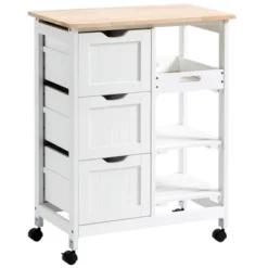 HOMCOM Rolling Kitchen Island Cart, Bar Serving Cart, Compact Trolley On Wheels With Wood Top, Shelves & Drawers For Home Dining Area -Baxton Studio Sale Shop GUEST 108a7490 5a91 414a 9ebc 2cff56803ba5