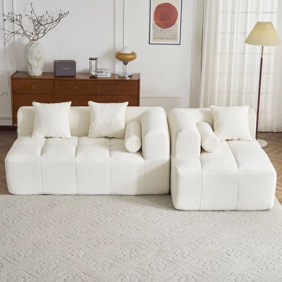 101.2" Sectional Sofa Full-Compressed Sofa Modular Sofa Couch Free-combined Sofa With Deep Seating And Two Side Pockets For Living Room, Beige 2 101.2" Sectional Sofa Full-Compressed Sofa Modular Sofa Couch Free-combined Sofa With Deep Seating And Two Side Pockets For Living Room, Beige - Image 2