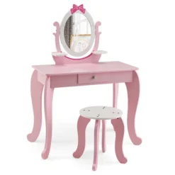 Costway Kid Vanity Table Stool Set With Adjustable Mirror Storage Drawer Makeup Pink -Baxton Studio Sale Shop GUEST 10c26327 d977 4ef5 b4ea 4e35a87edc19