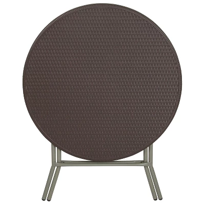 Emma And Oliver 2.6-Foot Round Brown Rattan Plastic Folding Table - Outdoor Event Table 7 Emma And Oliver 2.6-Foot Round Brown Rattan Plastic Folding Table - Outdoor Event Table - Image 7