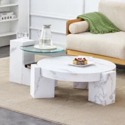 Modern 2-Piece Detachable Coffee Table Set With MDF Wood & Glass Top,Nesting Round Center Tables For Living Room-Baofuwish 19 Modern 2-Piece Detachable Coffee Table Set With MDF Wood & Glass Top,Nesting Round Center Tables For Living Room-Baofuwish -Baxton Studio Sale Shop GUEST 10f36165 54d5 4e44 9ac2 e40495ce9faf