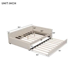 Full/Queen Size Upholstered Platform Bed With USB Ports, Modern Daybed With Trundle, Beige - ModernLuxe -Baxton Studio Sale Shop GUEST 1126c0eb 1e8e 44d8 9c68 1f82d3fbefed