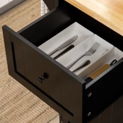 HOMCOM Triple-Cabinet Rolling Kitchen Island On Wheels, Kitchen Cart With Storage Shelf Adjustment, Rolling Utility Cart Wood, Big Drawer, Black 9 HOMCOM Triple-Cabinet Rolling Kitchen Island On Wheels, Kitchen Cart With Storage Shelf Adjustment, Rolling Utility Cart Wood, Big Drawer, Black -Baxton Studio Sale Shop GUEST 11be598d 5184 4bd9 9451 11d4d614dba7