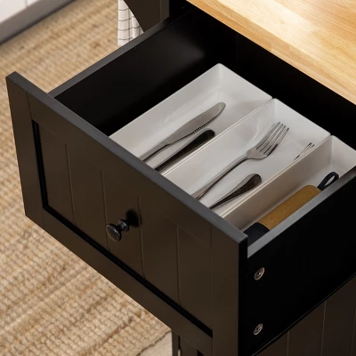 HOMCOM Triple-Cabinet Rolling Kitchen Island On Wheels, Kitchen Cart With Storage Shelf Adjustment, Rolling Utility Cart Wood, Big Drawer, Black 5 HOMCOM Triple-Cabinet Rolling Kitchen Island On Wheels, Kitchen Cart With Storage Shelf Adjustment, Rolling Utility Cart Wood, Big Drawer, Black - Image 5