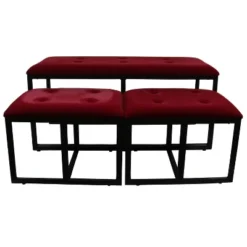 Tufted Metal Bench With 2 Seating Red - Ore International