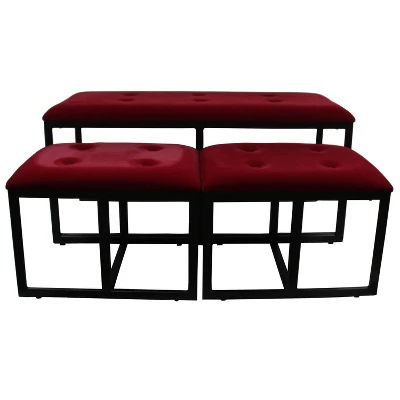 Tufted Metal Bench With 2 Seating Red - Ore International 1 Tufted Metal Bench With 2 Seating Red - Ore International