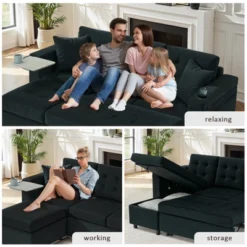 Convertible Sleeper Sofa, Pull Out Sofa With Storage, 84" L-Shaped Sofa Bed With Storage Chaise For Living Room, Apartment, Small Space -Baxton Studio Sale Shop GUEST 12b39875 1c3e 44ad be94 10cc4a2b32f6
