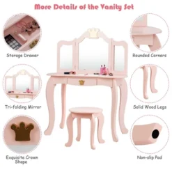 Costway Kids Makeup Dressing Table Chair Set Princess Vanity & Tri-folding Mirror 16 Costway Kids Makeup Dressing Table Chair Set Princess Vanity & Tri-folding Mirror -Baxton Studio Sale Shop GUEST 130bdd20 4433 4e9d 837b 7c08bdbe60c4