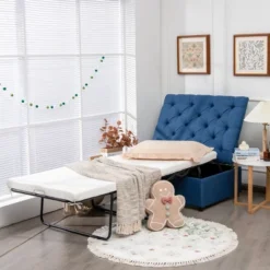 Costway Folding Ottoman Sleeper Bed With Mattress Convertible Guest Bed