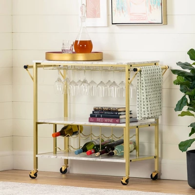 Maliza Bar Cart With Wine Bottle Storage And Wine Glass Rack - South Shore 1 Maliza Bar Cart With Wine Bottle Storage And Wine Glass Rack - South Shore