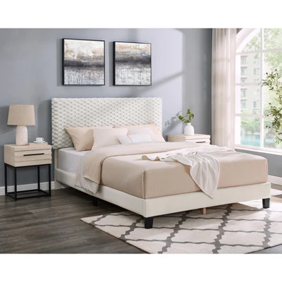Roundhill Furniture Findlay 3-Piece Bedroom Set, Plush 3D Upholstered Bed With Two Nightstands 2 Roundhill Furniture Findlay 3-Piece Bedroom Set, Plush 3D Upholstered Bed With Two Nightstands - Image 2