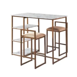 Marmo Breakfast Table Dining Set With Faux Marble Top Brass - Teamson Home -Baxton Studio Sale Shop GUEST 135176e7 0966 4f48 bbce 080c1f9d0a86