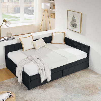 Tiramisubest Full Size Bed Frame Tufted Daybed Velvet Upholstered Frame Storage Drawers Living Room Bedroom Eucalyptus Wood Frame 3 Tiramisubest Full Size Bed Frame Tufted Daybed Velvet Upholstered Frame Storage Drawers Living Room Bedroom Eucalyptus Wood Frame - Image 3