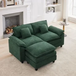 HYLEORY Chenille Fabric Pillow Top Arm U-Shaped Sectional Sofa , Indoor Convertible Modular Sectional Sofa Set With 2 Ottomans For Living Room -Baxton Studio Sale Shop GUEST 13b0e825 9491 4169 8f16 a7fe9357a3d3