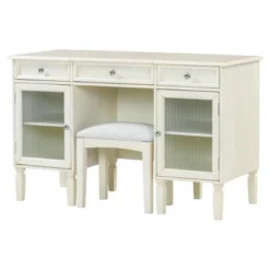 ModernLuxe Makeup Vanity Desk With Flip-Top Mirror, Stool, Drawer & Cabinet, White Vanity Table Dressing Table Multi-Functional Computer Writing Desk -Baxton Studio Sale Shop GUEST 1446c129 6f3d 4321 9bcd 56dd603f4329