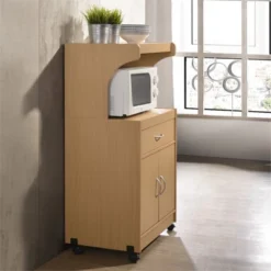 Microwave Kitchen Cart In Beech Brown - Hodedah -Baxton Studio Sale Shop GUEST 14605170 0976 4ad3 8750 00a06a7a7a79