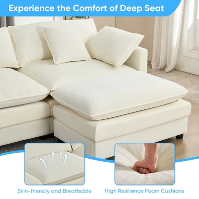 Mjkone 77'' L-Shaped Modular Deep Seat Sofa, Modern Chenille 3-Seat Cloud Sofa With Ottoman And Thickened Cushion 4 Mjkone 77'' L-Shaped Modular Deep Seat Sofa, Modern Chenille 3-Seat Cloud Sofa With Ottoman And Thickened Cushion - Image 4