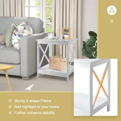 Tangkula Set Of 2 Accent End Table 2-Tier Sofa Side Table Nightstand W/ X-Shaped Frame White -Baxton Studio Sale Shop GUEST 14782b91 f1ac 47a4 8c66 087cfe6a87b3
