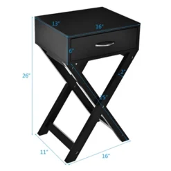 Costway 2PCS Nightstand X-Shape Drawer Accent Side End Table Modern Home Furniture Black