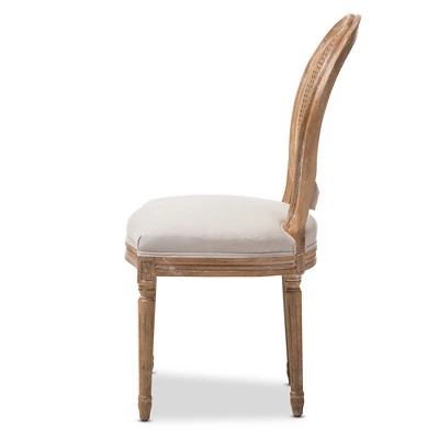 Adelia French Vintage Cottage Weathered Oak Wood Finish And Fabric Upholstered Dining Side Chair With Round Cane Back - Beige - Baxton Studio 2 Adelia French Vintage Cottage Weathered Oak Wood Finish And Fabric Upholstered Dining Side Chair With Round Cane Back - Beige - Baxton Studio - Image 2