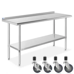 GRIDMANN Stainless Steel Table With Backsplash & 4 Casters (Wheels), NSF Commercial Kitchen Work & Prep Table -Baxton Studio Sale Shop GUEST 14e64cf2 0375 45f3 afd2 c3ef6e54786d