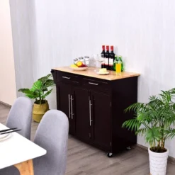 Costway Kitchen Island Trolley Cart Wood Top Rolling Storage Cabinet W/Knife Block WhiteBrown -Baxton Studio Sale Shop GUEST 15241946 b9e9 4aa4 aa80 968c97e25489