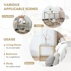 Costway 22'' 2-Tier Sofa Side Table Square Metal Frame For Living Room Bedroom Bronze -Baxton Studio Sale Shop GUEST 1530c9c7 858a 439b 83f7 d17171fdbb70