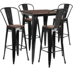 Flash Furniture 31.5" Square Metal Bar Table Set With Wood Top And 4 Stools -Baxton Studio Sale Shop GUEST 15719ec5 23e3 4e82 9858 2d36e5db5ad8