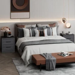 Costway 2 Drawer Nightstand Bedside Table Compact Sofa End Table Dark Grey Oak/Walnut -Baxton Studio Sale Shop GUEST 157d2db2 9d90 4fd1 a780 c5bf83266cd0