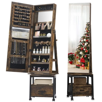 360° Swivel Jewelry Cabinet, 66'' Freestanding Jewelry Armoire With Bottom Drawer 7 360° Swivel Jewelry Cabinet, 66'' Freestanding Jewelry Armoire With Bottom Drawer - Image 7