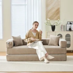 NicBex Modern Folding Chenille Futon Sofa Bed With Sleeping Mattress & Pillows,Convertible Floor Sleeper Couch For Living Room,Apartment -Baxton Studio Sale Shop GUEST 15cbe787 75c7 45ed bc63 2ac34087397e