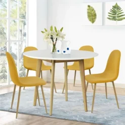 Norman9075+Spoon 4 -Piece Round-Shaped With 4 Upholstered Chairs Dining Set -The Pop Maison -Baxton Studio Sale Shop GUEST 15fd208b 8c96 43eb 87a0 23d1c1174a59