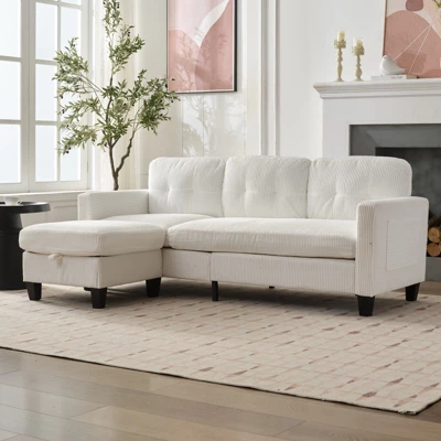 Mjkone 76" Convertible L-Shaped Sectional Sofa With Storage Ottoman,Corduroy 3-Seater Couch 1 Mjkone 76" Convertible L-Shaped Sectional Sofa With Storage Ottoman,Corduroy 3-Seater Couch