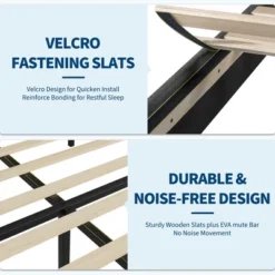 King Bed Frame Platform Bed With Adjustable Headboard, Linen Fabric Upholstered And Wooden Slats Support, Easy Assembly, Dark Grey -Baxton Studio Sale Shop GUEST 16532682 fe66 4521 b639 7b78468e3e0f