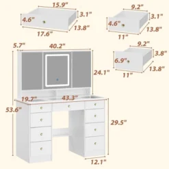 Famapy 43"W Large Vanity Table 9-Drawer Vanity Set With Crystal Pulls And Versatile Mirror Lighting 17 Famapy 43"W Large Vanity Table 9-Drawer Vanity Set With Crystal Pulls And Versatile Mirror Lighting -Baxton Studio Sale Shop GUEST 1665b90e dbd2 41d8 a163 12bff457fc37