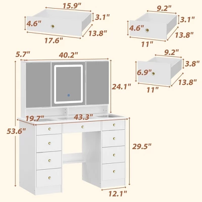 Famapy 43"W Large Vanity Table 9-Drawer Vanity Set With Crystal Pulls And Versatile Mirror Lighting 3 Famapy 43"W Large Vanity Table 9-Drawer Vanity Set With Crystal Pulls And Versatile Mirror Lighting - Image 3