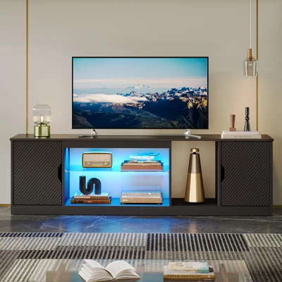 Bestier 70" TV Stand For Up To 75 Inch TV, LED Gaming Entertainment Center With Storage Cabinet, Media Console With Adjustable Tempered Glass Shelf 6 Bestier 70" TV Stand For Up To 75 Inch TV, LED Gaming Entertainment Center With Storage Cabinet, Media Console With Adjustable Tempered Glass Shelf - Image 6