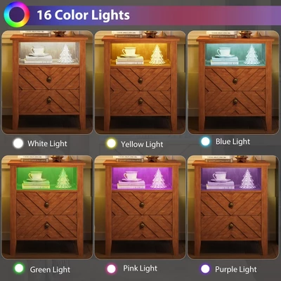 Night Stand With 2 Storage Drawers, Farmhouse Nightstand W/V-Shaped Design & Open Storage Shelf, Wooden Rustic Bedside Table 5 Night Stand With 2 Storage Drawers, Farmhouse Nightstand W/V-Shaped Design & Open Storage Shelf, Wooden Rustic Bedside Table - Image 5