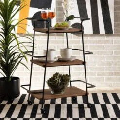 Small Bernard Rustic Industrial Metal And Wood 3 Tier Mobile Wine Bar Cart Black/Walnut - Baxton Studio -Baxton Studio Sale Shop GUEST 175354b3 ced6 40f9 9c9d 249d0b7b8fa1