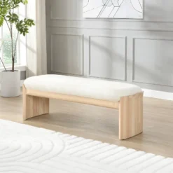 Christopher Knight Home Bellomy Modern 51.5 Inch Rubberwood Upholstered Ottoman -Baxton Studio Sale Shop GUEST 176d3ddf 1e7c 4689 a861 b7b05adb8cad